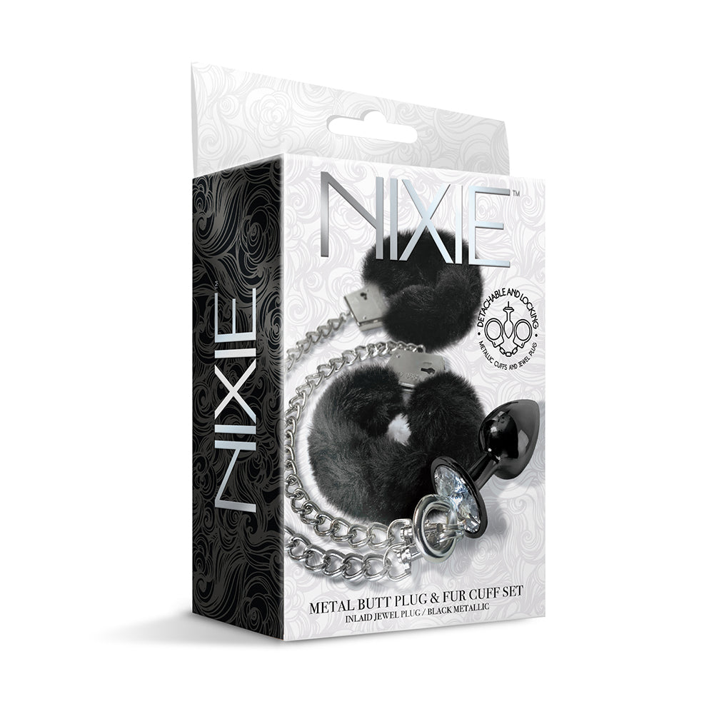 GLOBAL NOVELTIES - CONJUNTO DE PLUG ANAL DE METAL NIXIE & ALGEMAS COM PELO MÉDIO PRETO