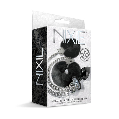 GLOBAL NOVELTIES - CONJUNTO DE PLUG ANAL DE METAL NIXIE & ALGEMAS COM PELO MÉDIO PRETO