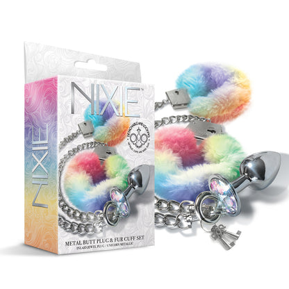 GLOBAL NOVELTIES - CONJUNTO DE PLUG ANAL DE METAL NIXIE E ALGEMAS COM PELO MÉDIO UNICÓRNIO