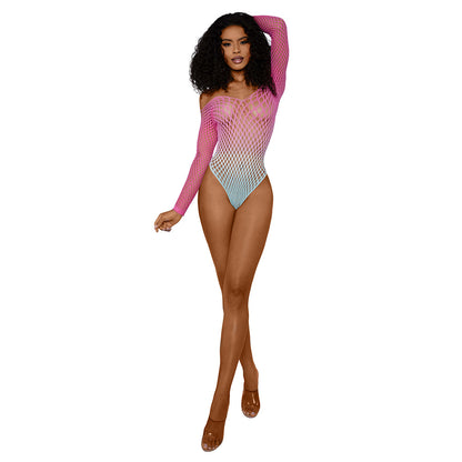 DREAMGIRL - OMBRE MESH BODYSTOCKING TROPICAL SKY O/S