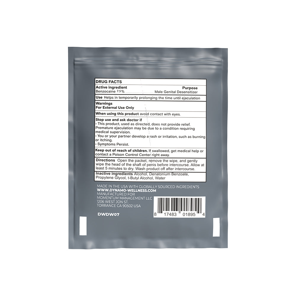 DYNAMO WELLNESS - MAXIMUM STRENGTH DELAY WIPE 7.5% - 36 PACK