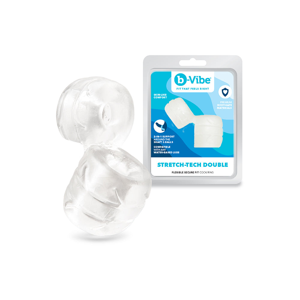 B-VIBE - STRECH-TECH DOUBLE BARREL ULTRA ELÁSTICO ANEL EM C E ALONGADOR DE TESTÍCULOS