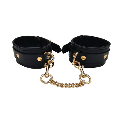 ROUGE GARMENTS - ROUGE LEATHER PLAIN ANKLE CUFFS BLACK WITH GOLD ACCESSORIES