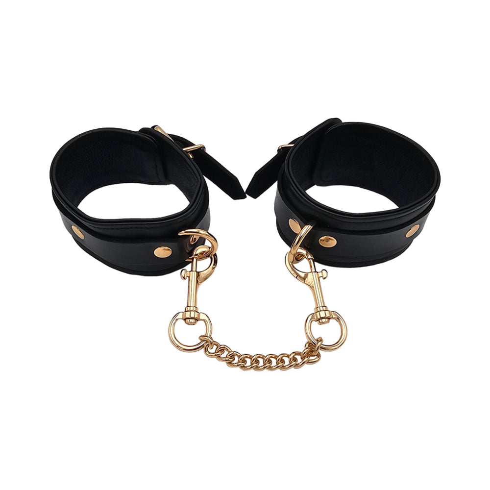ROUGE GARMENTS - ROUGE LEATHER PLAIN ANKLE CUFFS BLACK WITH GOLD ACCESSORIES