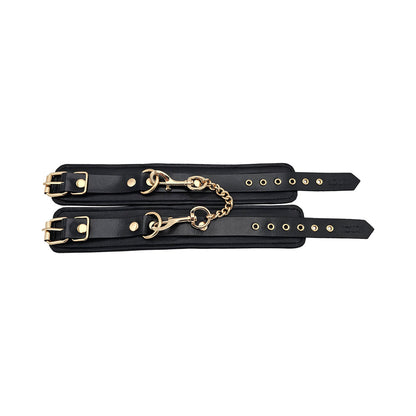 ROUGE GARMENTS - ROUGE LEATHER PLAIN ANKLE CUFFS BLACK WITH GOLD ACCESSORIES