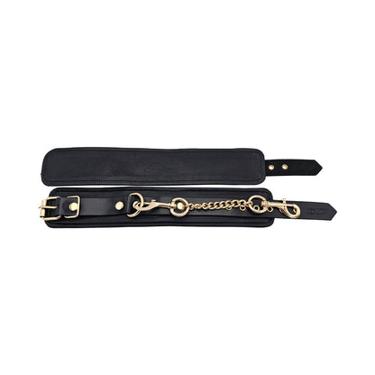 ROUGE GARMENTS - ROUGE LEATHER PLAIN ANKLE CUFFS BLACK WITH GOLD ACCESSORIES