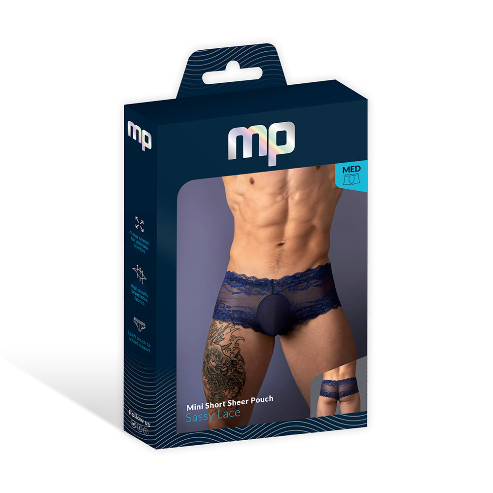MALE POWER - CALÇÕES CURTOS EM RENDA ATREVIDA COM BOLSA TRANSPARENTE