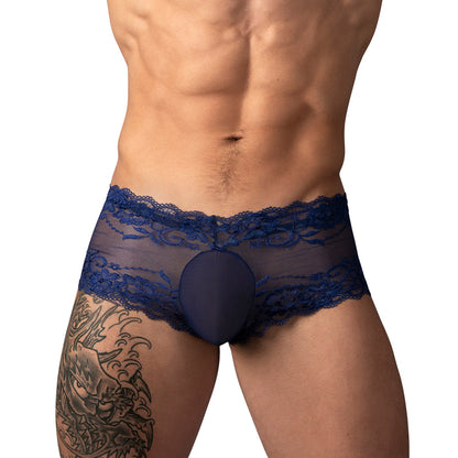 MALE POWER - CALÇÕES CURTOS EM RENDA ATREVIDA COM BOLSA TRANSPARENTE