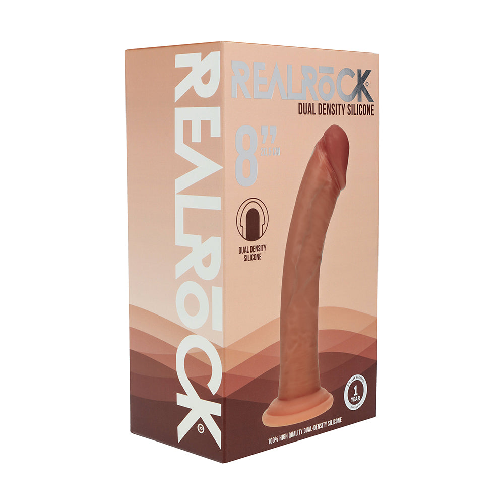 SHOTS - REALROCK DUAL DENSITY SILICONE REALISTIC CURVED DILDO 8 IN.