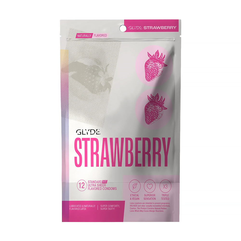 GLYDE - ULTRATHIN LATEX CONDOM STRAWBERRY FLAVORED 12-COUNT