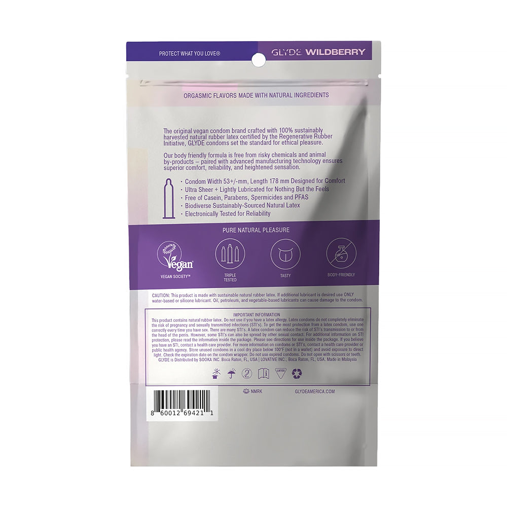 PRESERVATIVOS GLYDE - PRESERVATIVOS DE LATEX ULTRATHIN GLYDE COM SABOR A FRUTOS SILVESTRES 12 UNIDADES