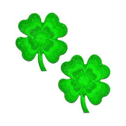PASTEASE - NIPPLE PASTIES DE TREVO DE QUATRO FOLHAS EM VELUDO COM GLITTER VERDE