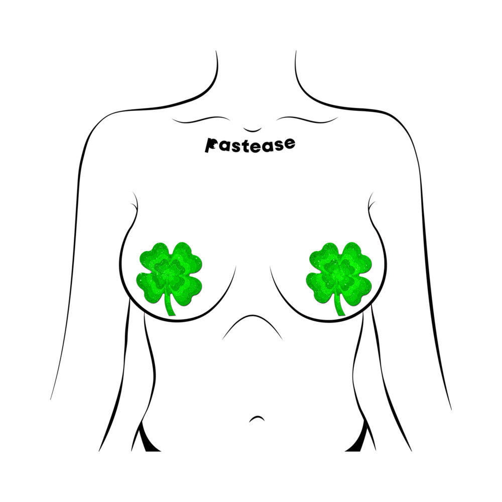 PASTEASE - NIPPLE PASTIES DE TREVO DE QUATRO FOLHAS EM VELUDO COM GLITTER VERDE