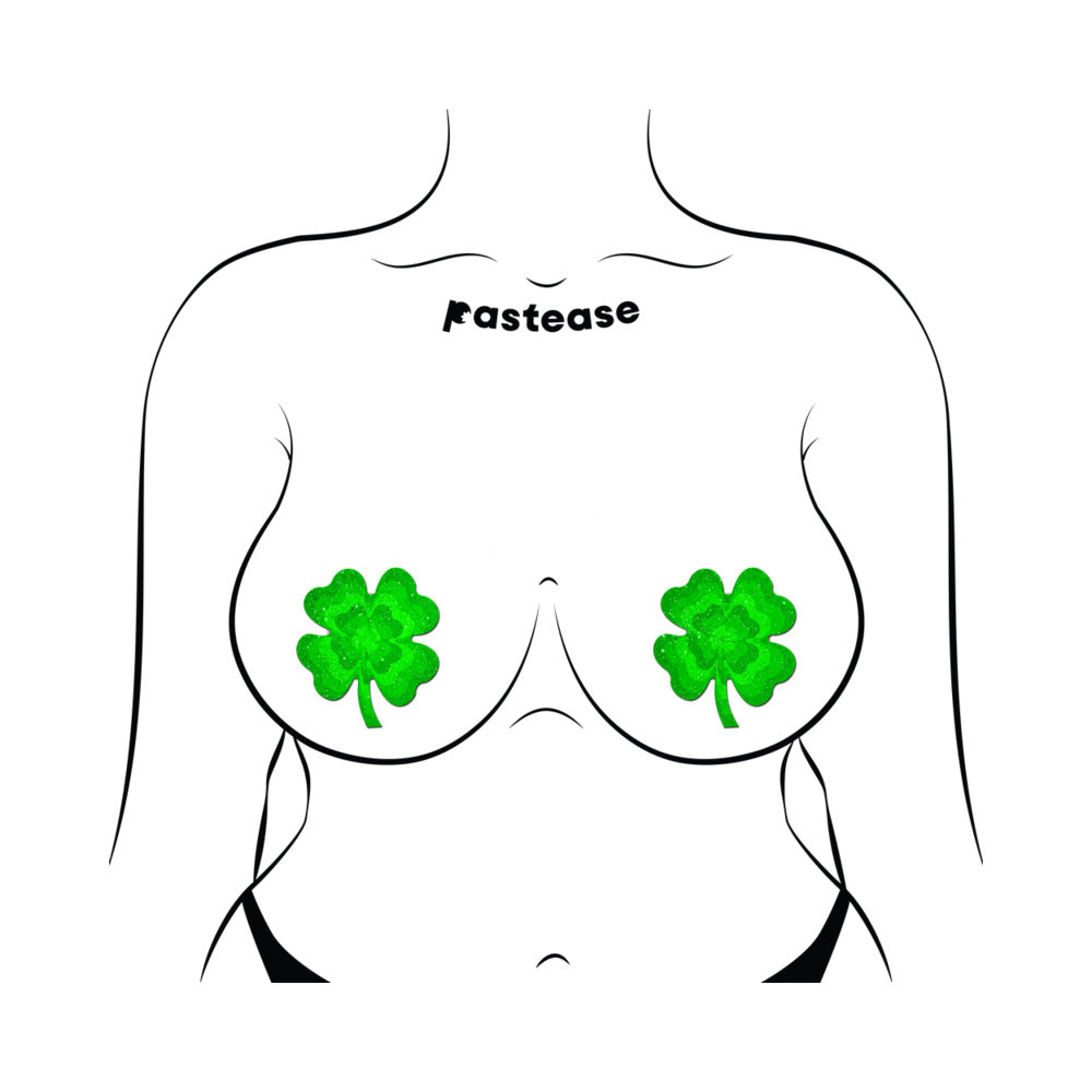 PASTEASE - NIPPLE PASTIES DE TREVO DE QUATRO FOLHAS EM VELUDO COM GLITTER VERDE
