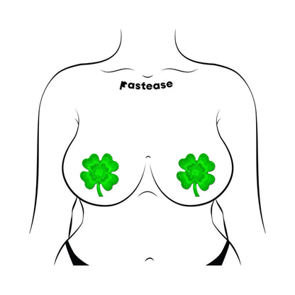 PASTEASE - NIPPLE PASTIES DE TREVO DE QUATRO FOLHAS EM VELUDO COM GLITTER VERDE