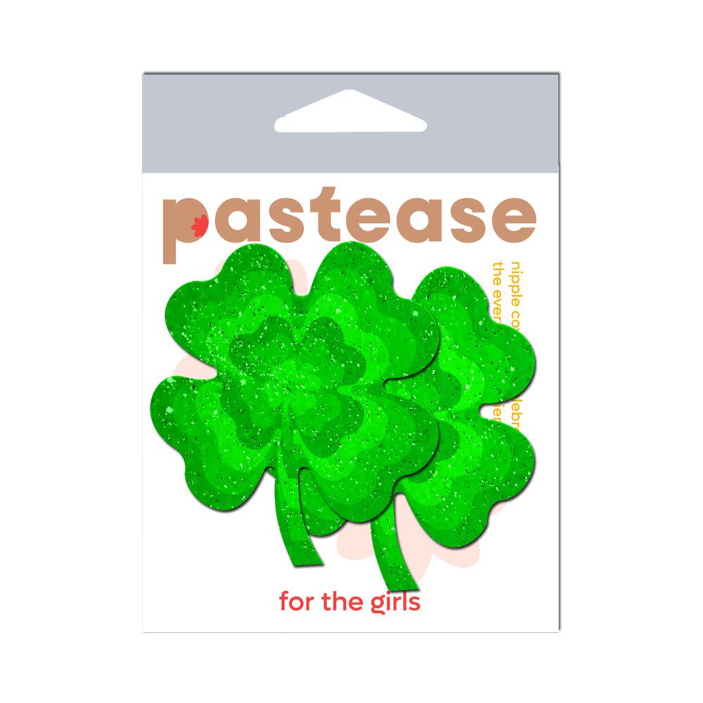 PASTEASE - NIPPLE PASTIES DE TREVO DE QUATRO FOLHAS EM VELUDO COM GLITTER VERDE