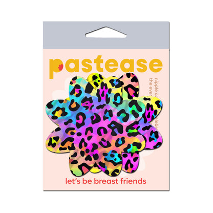 PASTEASE - MAMILHOS EM FORMA DE PÉTALA COM ESTAMPADO DE LEOPARDO E GUEPARDO ARCO-ÍRIS