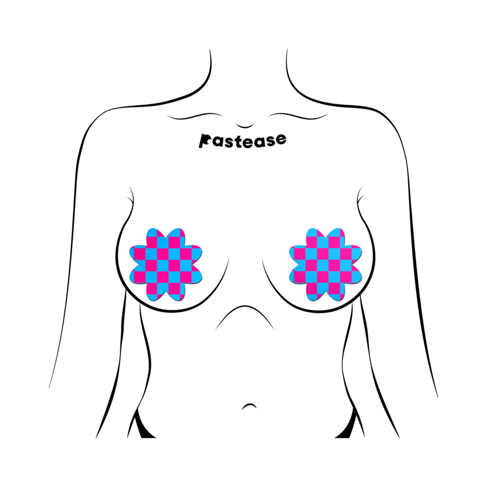 PASTEASE - NEON CHECKERED PINK & BLUE PETAL BREAST PASTIES