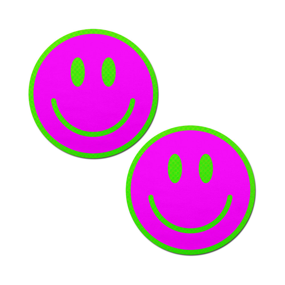 PASTEASE - COBRE-MAMILOS EM FORMA DE CARA SMILING COR-DE-ROSA QUE BRILHA NO ESCURO VERDE NEON