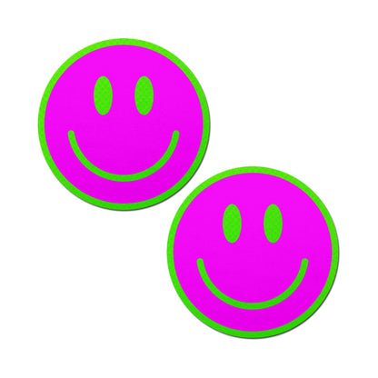 PASTEASE - COBRE-MAMILOS EM FORMA DE CARA SMILING COR-DE-ROSA QUE BRILHA NO ESCURO VERDE NEON