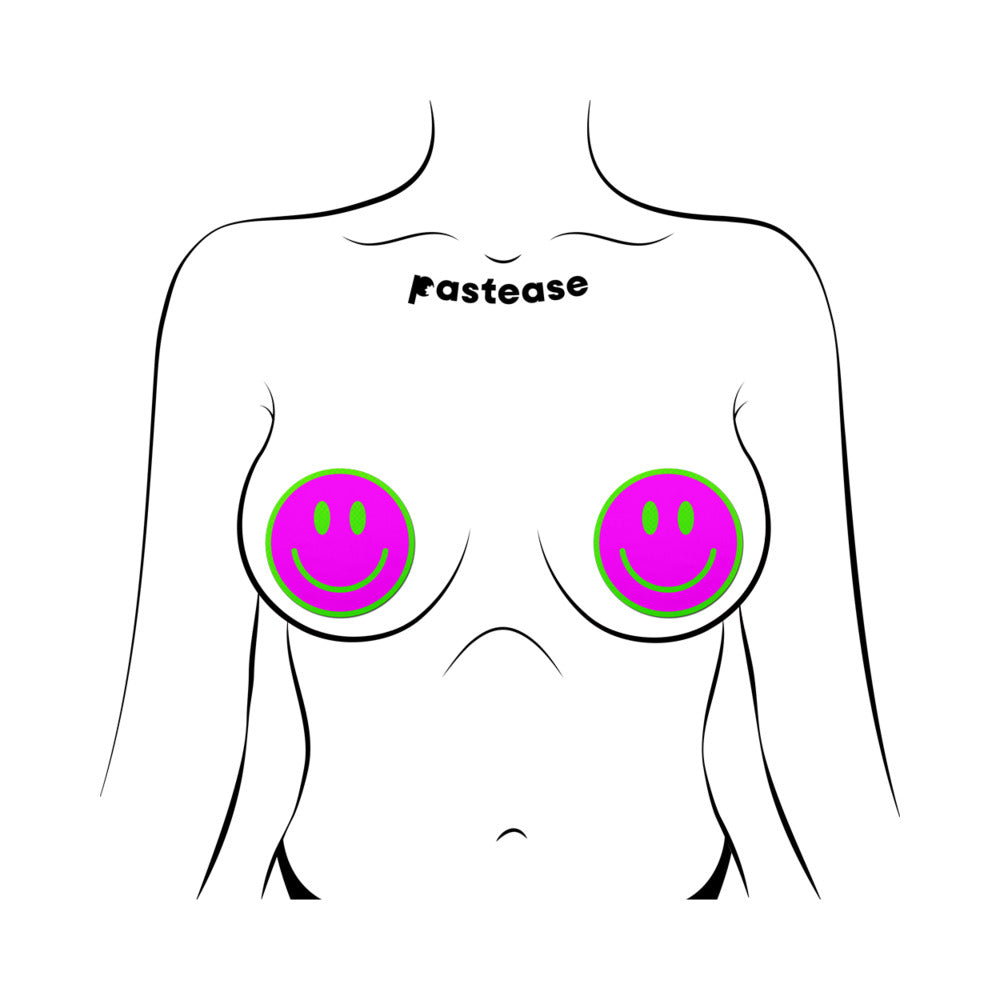 PASTEASE - COBRE-MAMILOS EM FORMA DE CARA SMILING COR-DE-ROSA QUE BRILHA NO ESCURO VERDE NEON