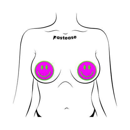 PASTEASE - COBRE-MAMILOS EM FORMA DE CARA SMILING COR-DE-ROSA QUE BRILHA NO ESCURO VERDE NEON