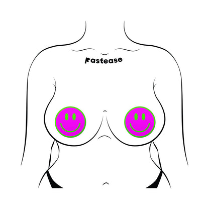 PASTEASE - COBRE-MAMILOS EM FORMA DE CARA SMILING COR-DE-ROSA QUE BRILHA NO ESCURO VERDE NEON