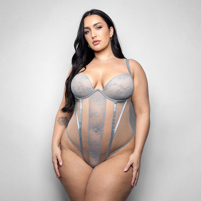 FANTASY LINGERIE - ELUSIVE MILA MOLDED CUP TEDDY WITH ZIPPER BACK XL/2XL