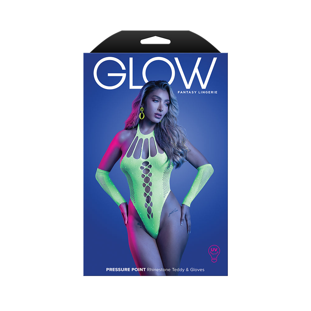 FANTASY LINGERIE - GLOW PRESSURE POINT UV RHINESTONE KNIT TEDDY E LUVAS A COMBINAR TAMANHO ÚNICO