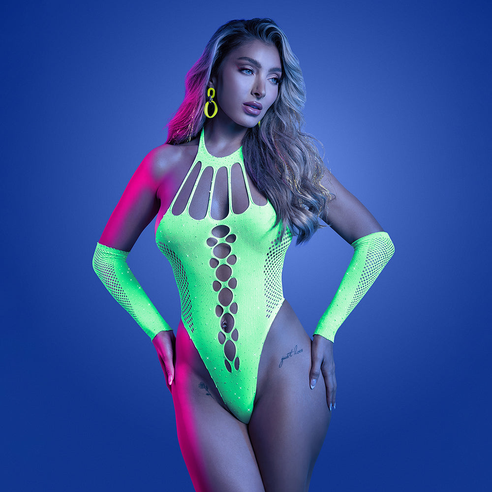FANTASY LINGERIE - GLOW PRESSURE POINT UV RHINESTONE KNIT TEDDY E LUVAS A COMBINAR TAMANHO ÚNICO
