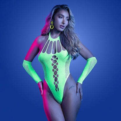 FANTASY LINGERIE - GLOW PRESSURE POINT UV RHINESTONE KNIT TEDDY E LUVAS A COMBINAR TAMANHO ÚNICO