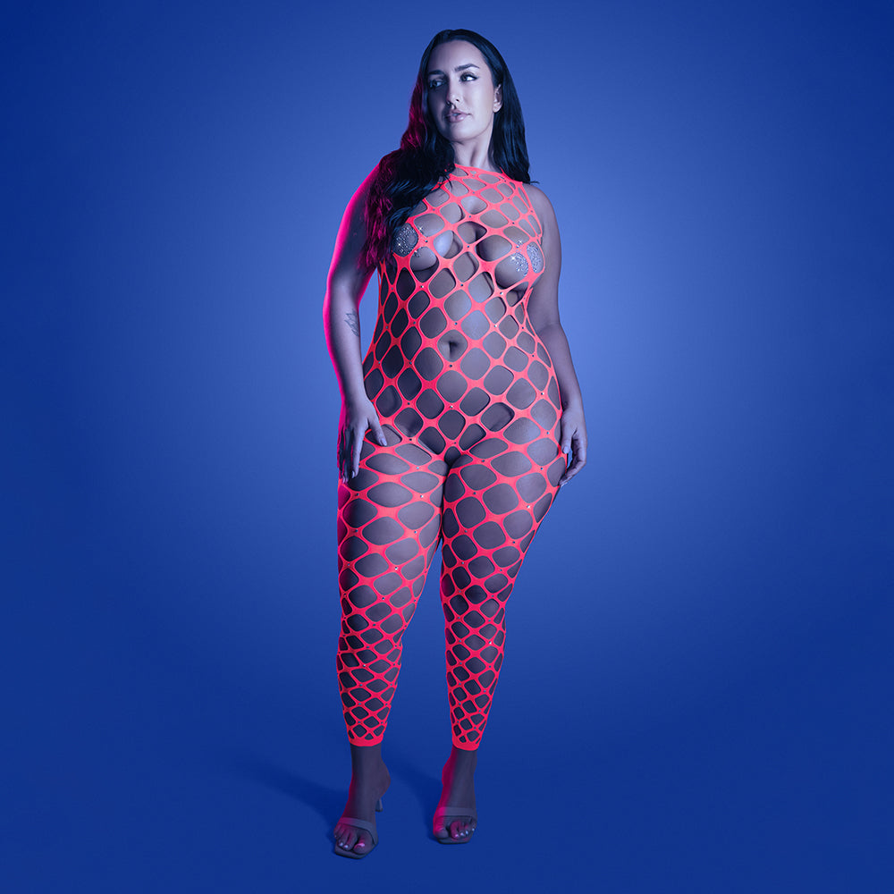 FANTASY LINGERIE - GLOW WANT IT ALL BODYSTOCKING REVERSÍVEL & COLARES DE MAMILOS COM STRASS TAMANHO QUEEN