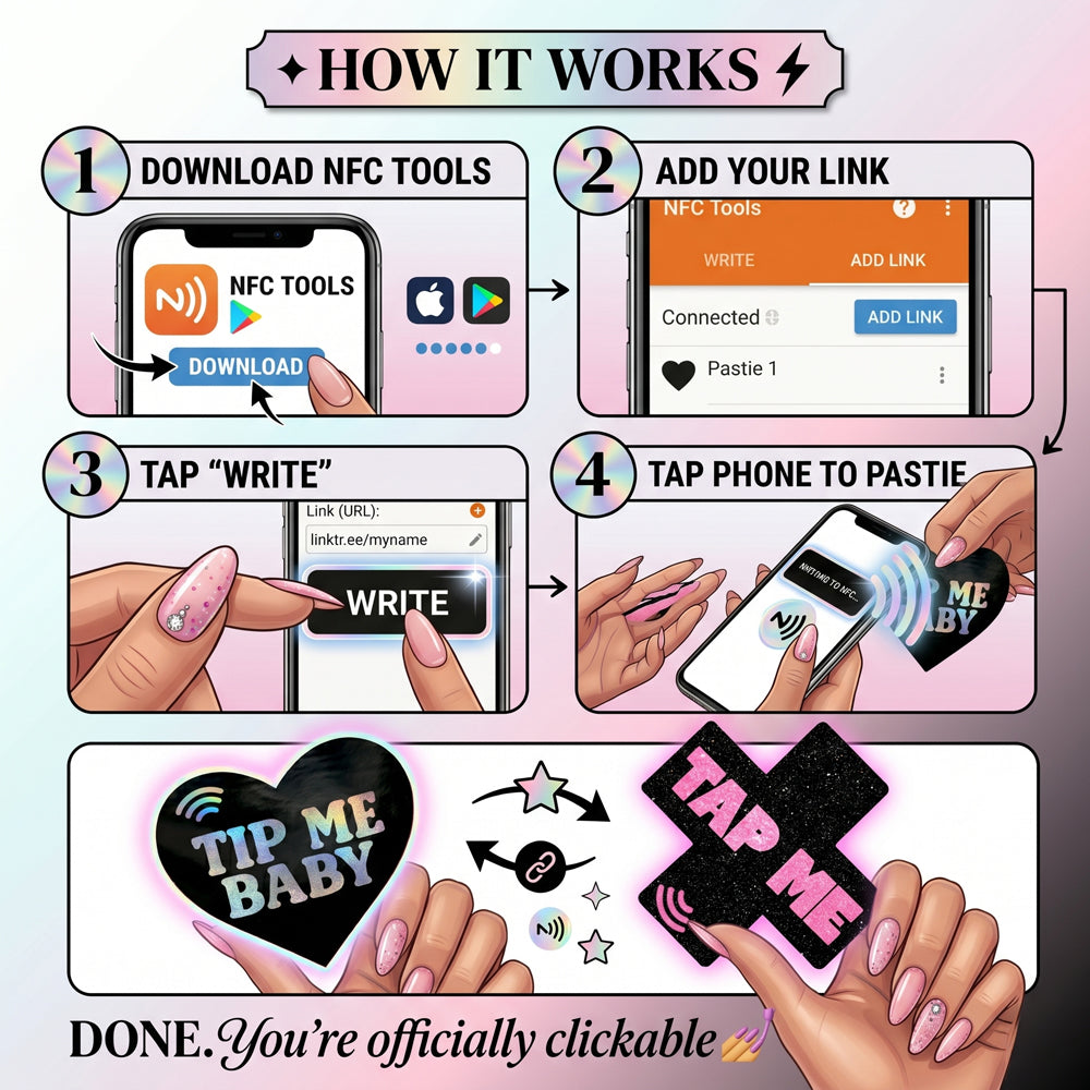 NEVA NUDE - TIP ME BABY HOLOGRAPHIC HEART SMART NFC PASTIES