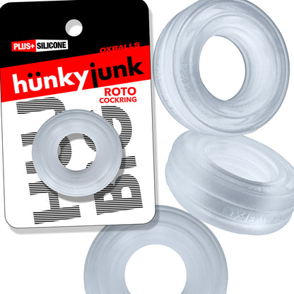 OXBALLS - HUNKYJUNK ROTO GROOVED GRIPPER-RIBBED COCK RING CLEAR STEAM