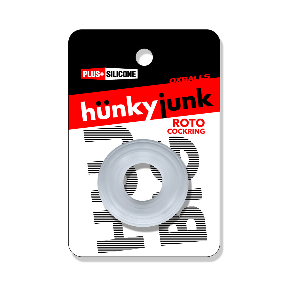 OXBALLS - HUNKYJUNK ROTO GROOVED GRIPPER-RIBBED COCK RING CLEAR STEAM