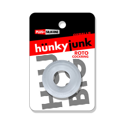 OXBALLS - HUNKYJUNK ROTO GROOVED GRIPPER-RIBBED COCK RING CLEAR STEAM