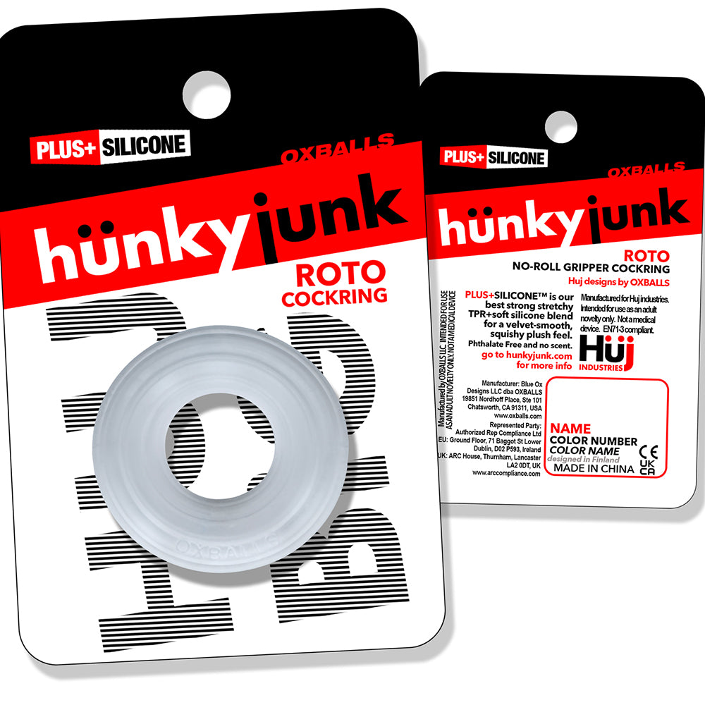 OXBALLS - HUNKYJUNK ROTO GROOVED GRIPPER-RIBBED COCK RING CLEAR STEAM