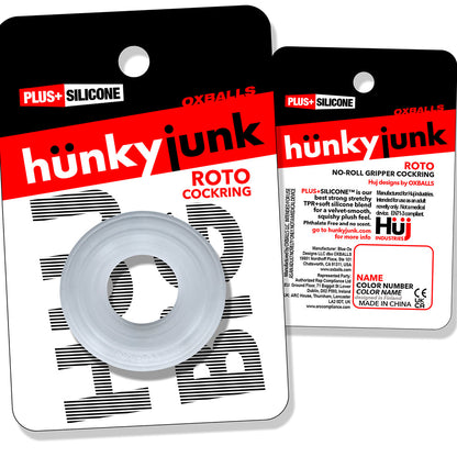 OXBALLS - HUNKYJUNK ROTO GROOVED GRIPPER-RIBBED COCK RING CLEAR STEAM