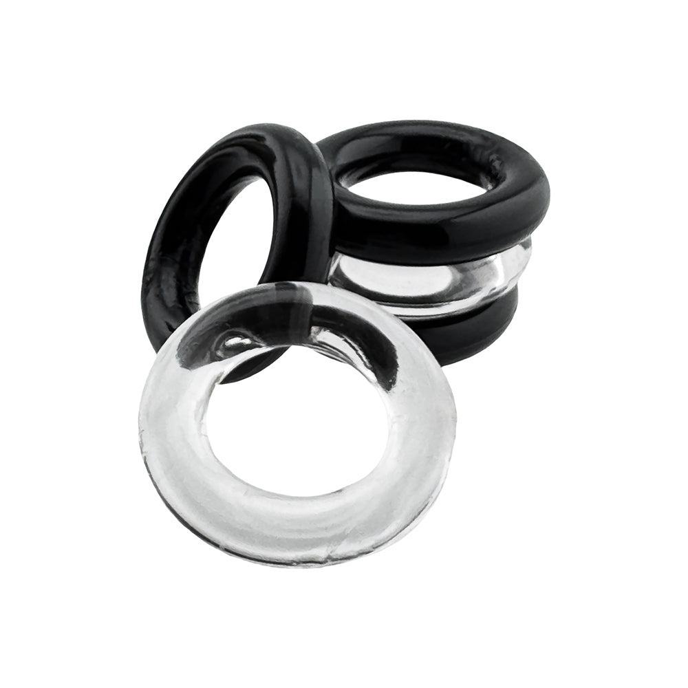 OXBALLS - HUNKYJUNK JACKER 5-STACK EMBALAGEM DE CINCO ANÉIS PÉNIS SUPER-RESISTENTES TRANSPARENTE/PRETO