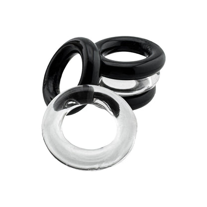 OXBALLS - HUNKYJUNK JACKER 5-STACK EMBALAGEM DE CINCO ANÉIS PÉNIS SUPER-RESISTENTES TRANSPARENTE/PRETO