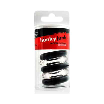 OXBALLS - HUNKYJUNK JACKER 5-STACK EMBALAGEM DE CINCO ANÉIS PÉNIS SUPER-RESISTENTES TRANSPARENTE/PRETO