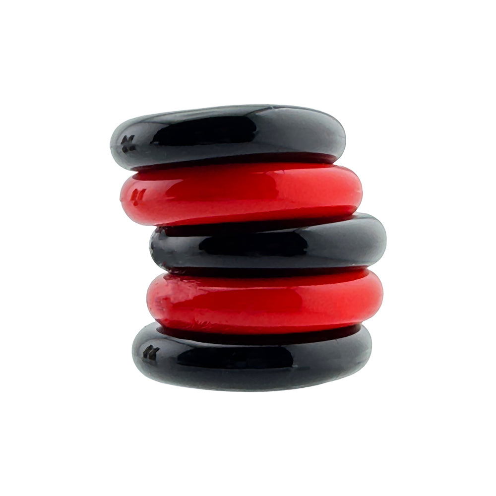 OXBALLS - HUNKYJUNK JACKER 5-STACK PACK DE CINCO ANEIS PENIANOS SUPER-RESISTENTES VERMELHO/PRETO