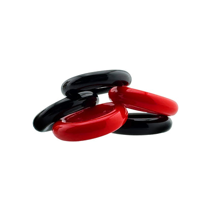 OXBALLS - HUNKYJUNK JACKER 5-STACK PACK DE CINCO ANEIS PENIANOS SUPER-RESISTENTES VERMELHO/PRETO