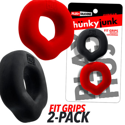 OXBALLS - HUNKYJUNK FIT GRIPS 2-PACK ERGO-FIT COCK RINGS BLACK/RED