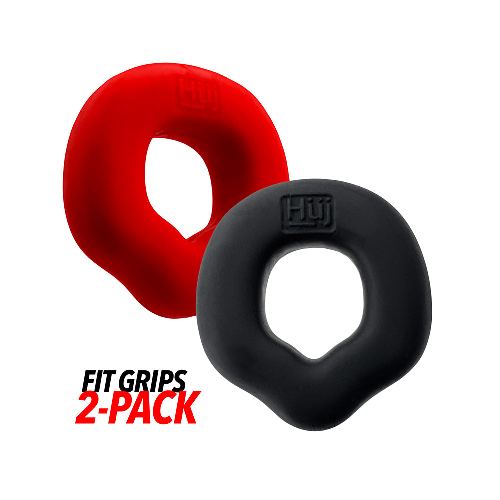 OXBALLS - HUNKYJUNK FIT GRIPS 2-PACK ERGO-FIT COCK RINGS BLACK/RED