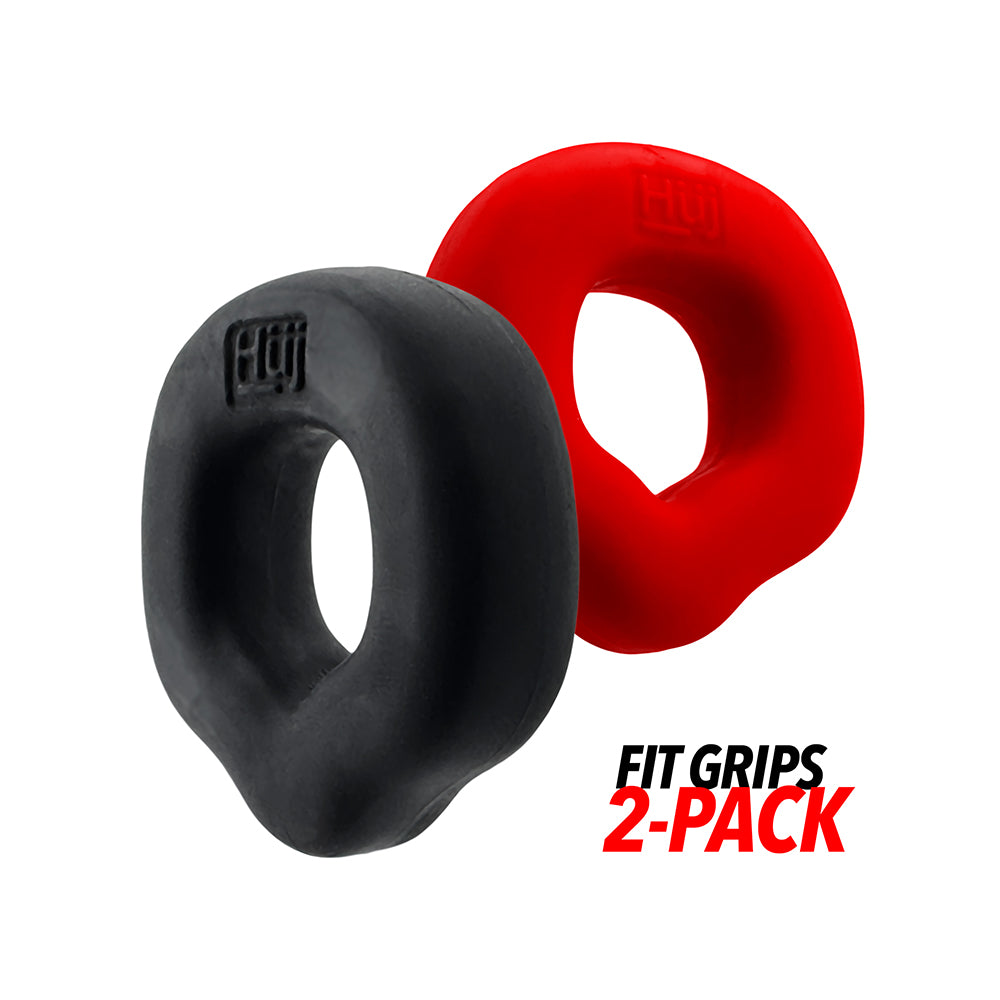 OXBALLS - HUNKYJUNK FIT GRIPS 2-PACK ERGO-FIT COCK RINGS BLACK/RED