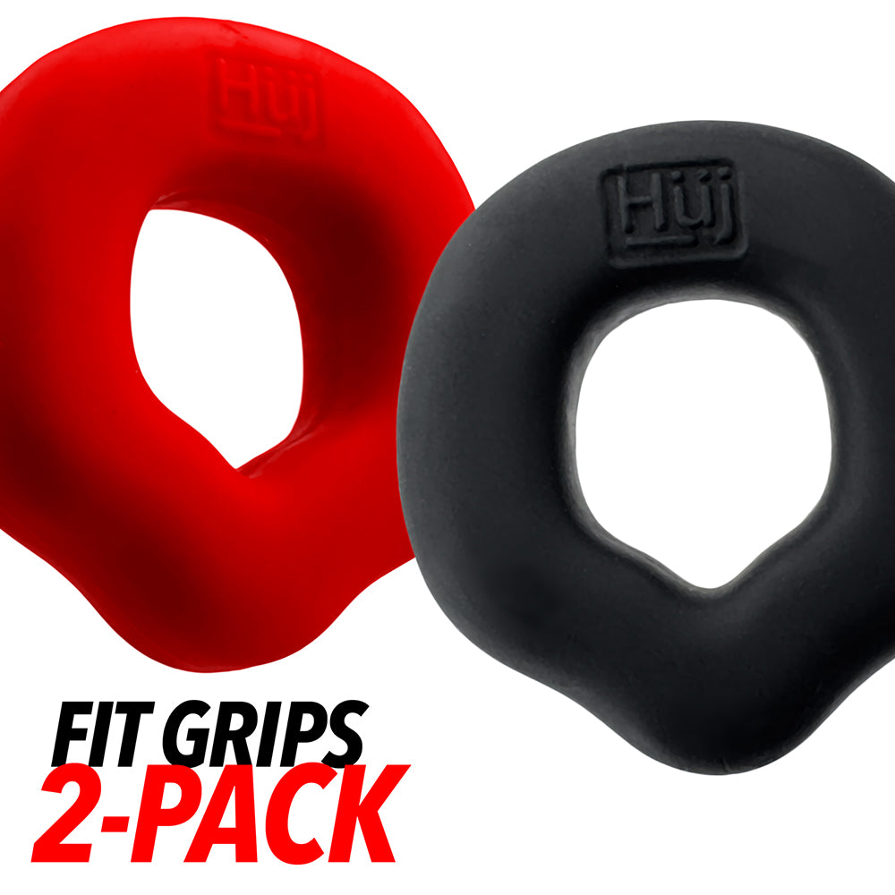 OXBALLS - HUNKYJUNK FIT GRIPS 2-PACK ERGO-FIT COCK RINGS BLACK/RED