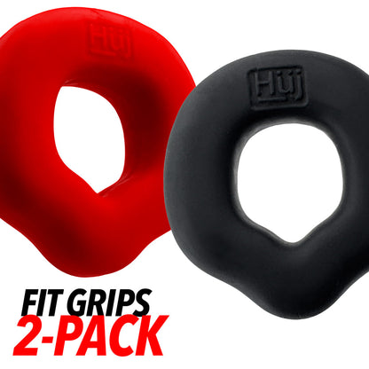 OXBALLS - HUNKYJUNK FIT GRIPS 2-PACK ERGO-FIT COCK RINGS BLACK/RED