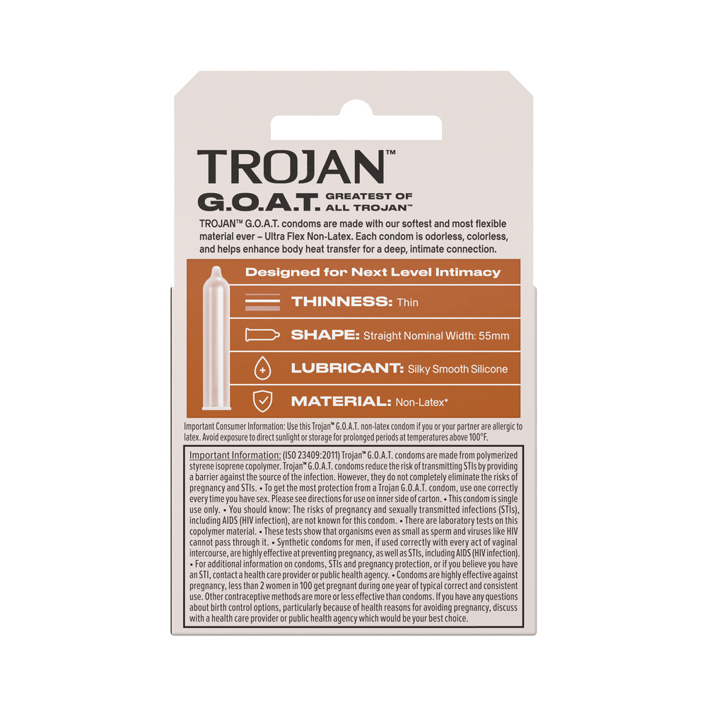 PARADISE MARKETING - TROJAN G.O.A.T. NON-LATEX SILICONE LUBRICATED 3-PACK