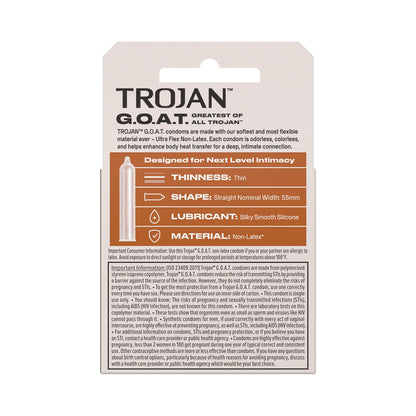 PARADISE MARKETING - TROJAN G.O.A.T. NON-LATEX SILICONE LUBRICATED 3-PACK